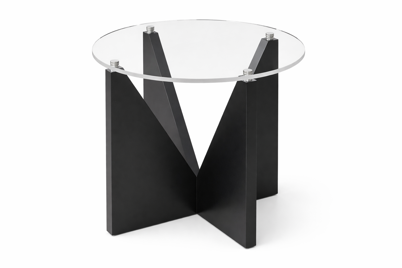 Modern Round Glass Coffee Table with Sculptural Black Base