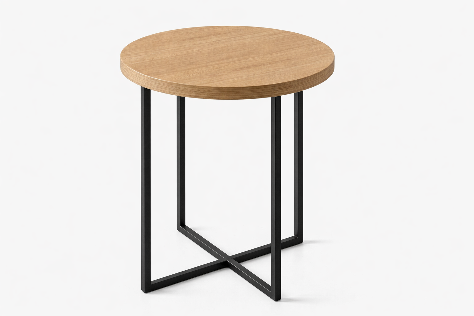 Modern Round  Side Table with Black Metal Frame